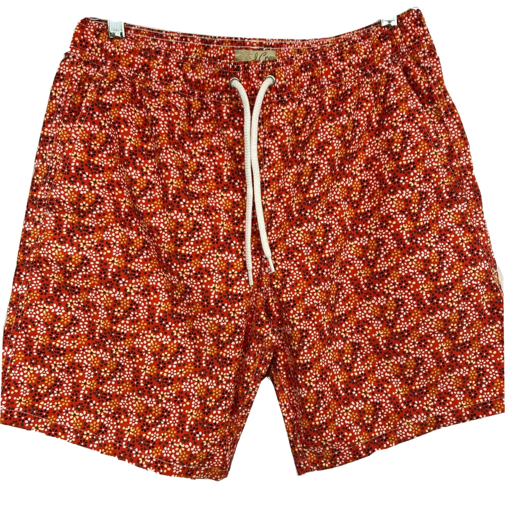 J. Crew Swim Trunks Mens Sz M Orange White Floral Board Mesh Lined Drawstring